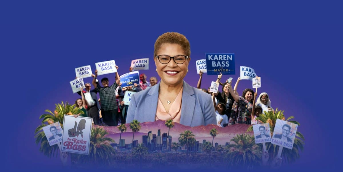 Karen Bass in a campaign collage