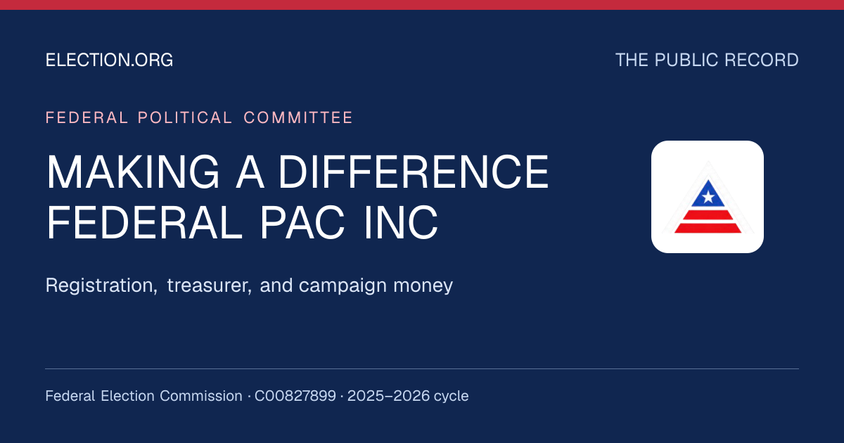 MAKING A DIFFERENCE FEDERAL PAC INC — Election.org public record, FEC C00827899