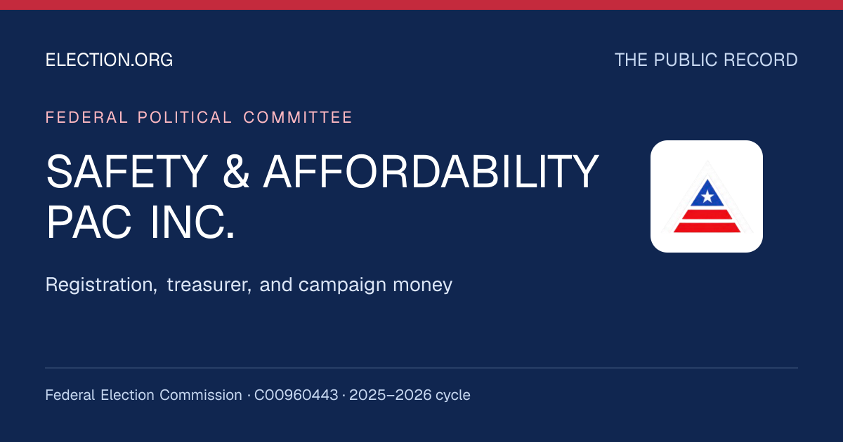 SAFETY & AFFORDABILITY PAC INC. — Election.org public record, FEC C00960443