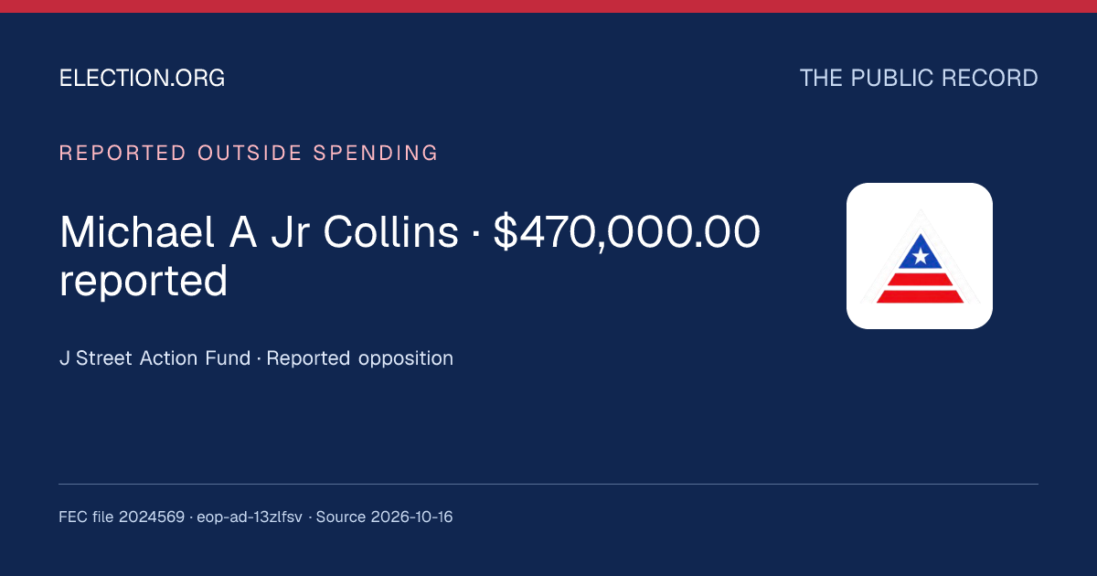 J Street Action Fund: reported spending opposing Michael A Jr Collins ...