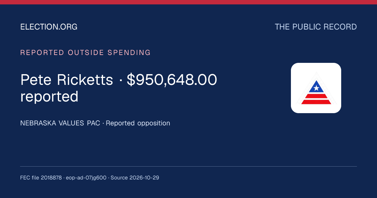 NEBRASKA VALUES PAC: reported spending opposing Pete Ricketts ...